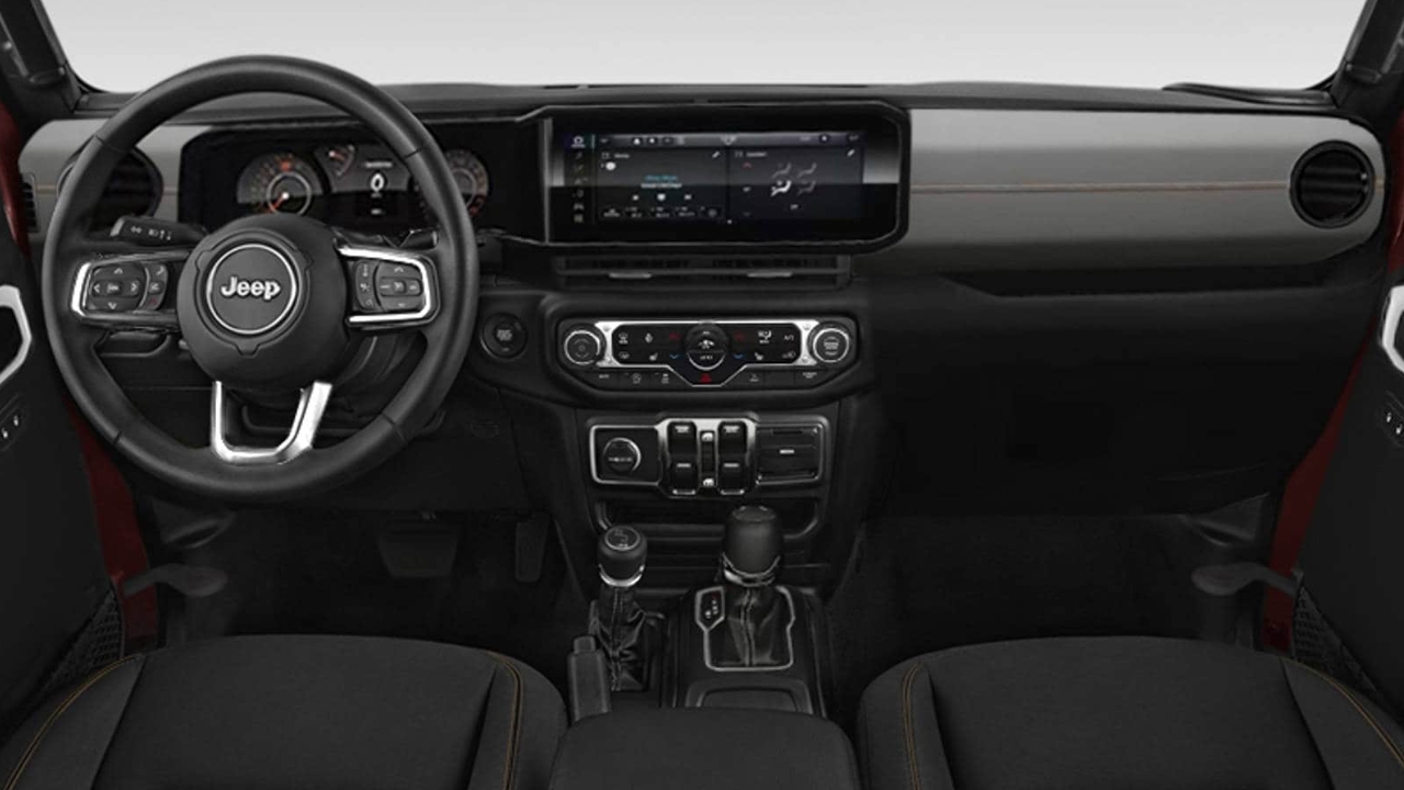 vue de l'habitacle et du tableau de bord d'un Jeep Wrangler Rubicon 2025