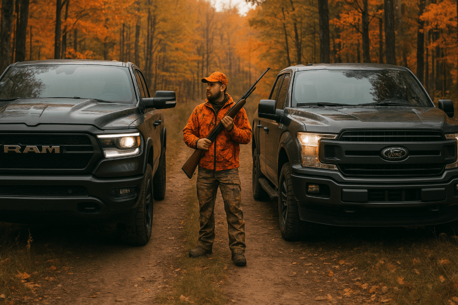Comparaison entre un Ram 1500 et un Ford F-150 comme véhicules de chasse en automne