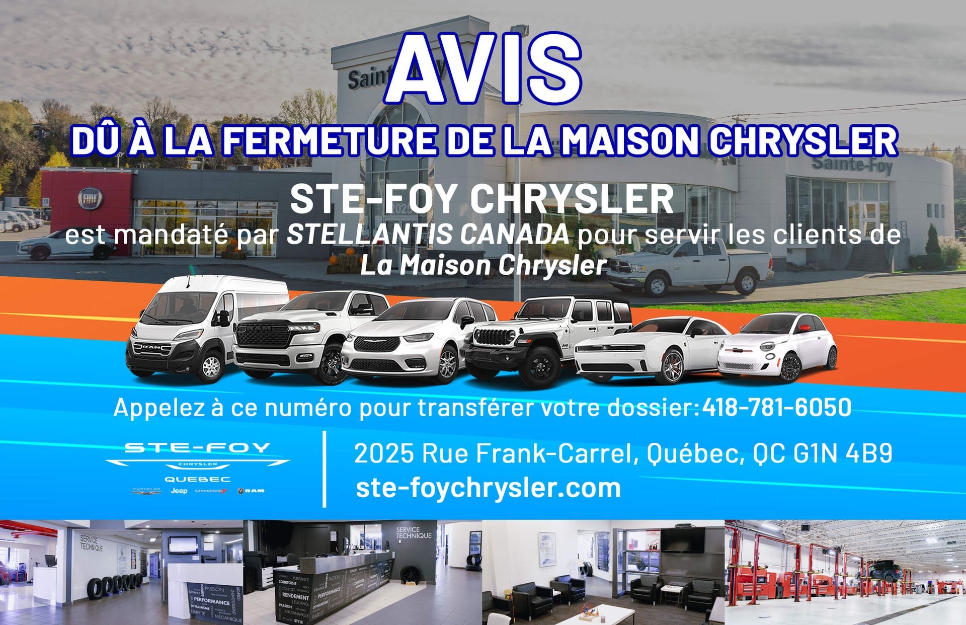 avis de fermeture Ste-Foy Chrysler